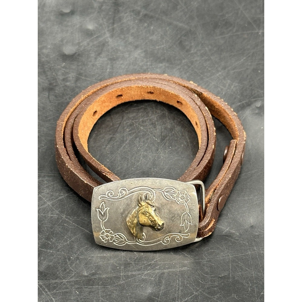 Justin Top Grain Cowhide Black Leather Belt With Horse Buckle Made In‎ USA